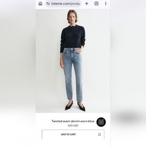 Totême Twisted Seam Light Blue Women's Straight Leg Jeans 24x32 $420 Msrp